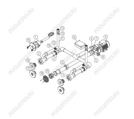 Основной комплект Standard. RG-бронза. 4 форсунки. для бетон.бас.. насос-1.5 кВт. 230 В