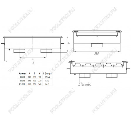Водозабор сетчатый квадратный 570х400 под пленку AISI 316